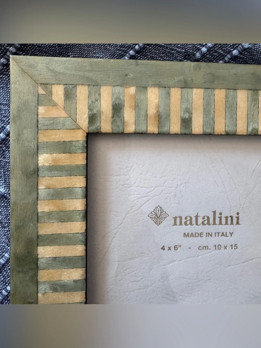 Natalini Italy Green & Gold Striped Wood Picture Frame 4